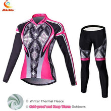 Load image into Gallery viewer, Malciklo 2019 Winter Cycling Jersey Long Sleeve Thermal Fleece Invierno Mujer Women Cycling Clothing + BIB Pants Cycling Sets