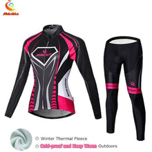Load image into Gallery viewer, Malciklo 2019 Winter Cycling  Jersey Long Sleeve Thermal Fleece Invierno Mujer Women Cycling Clothing + BIB Pants Cycling Sets
