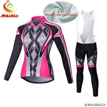 Load image into Gallery viewer, Malciklo 2019 Winter Cycling  Jersey Long Sleeve Thermal Fleece Invierno Mujer Women Cycling Clothing + BIB Pants Cycling Sets
